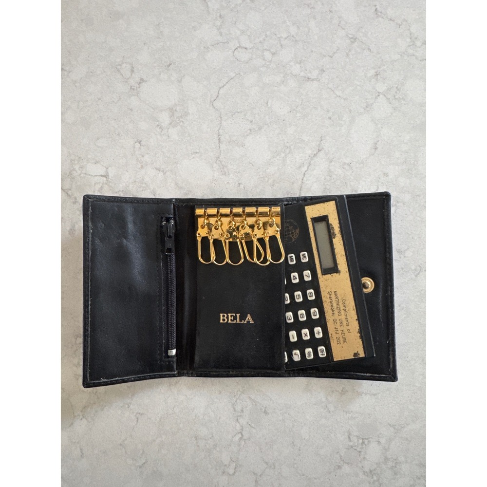 Vintage Cecil Rhodes Black Leather Key Wallet Case with Calculator AS IS